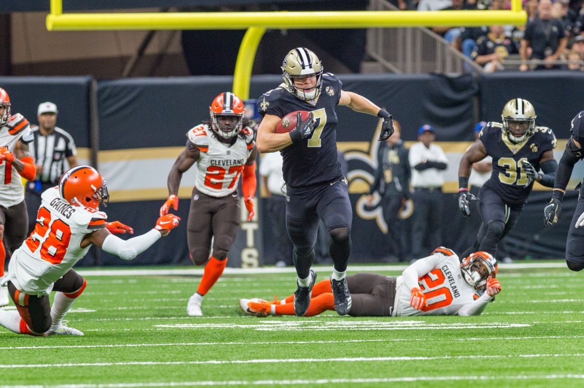 September 16, 2018; Taysom Hill runs the ball against the Cleveland Browns. Credit: © SCOTT CLAUSE/THE ADVERTISER