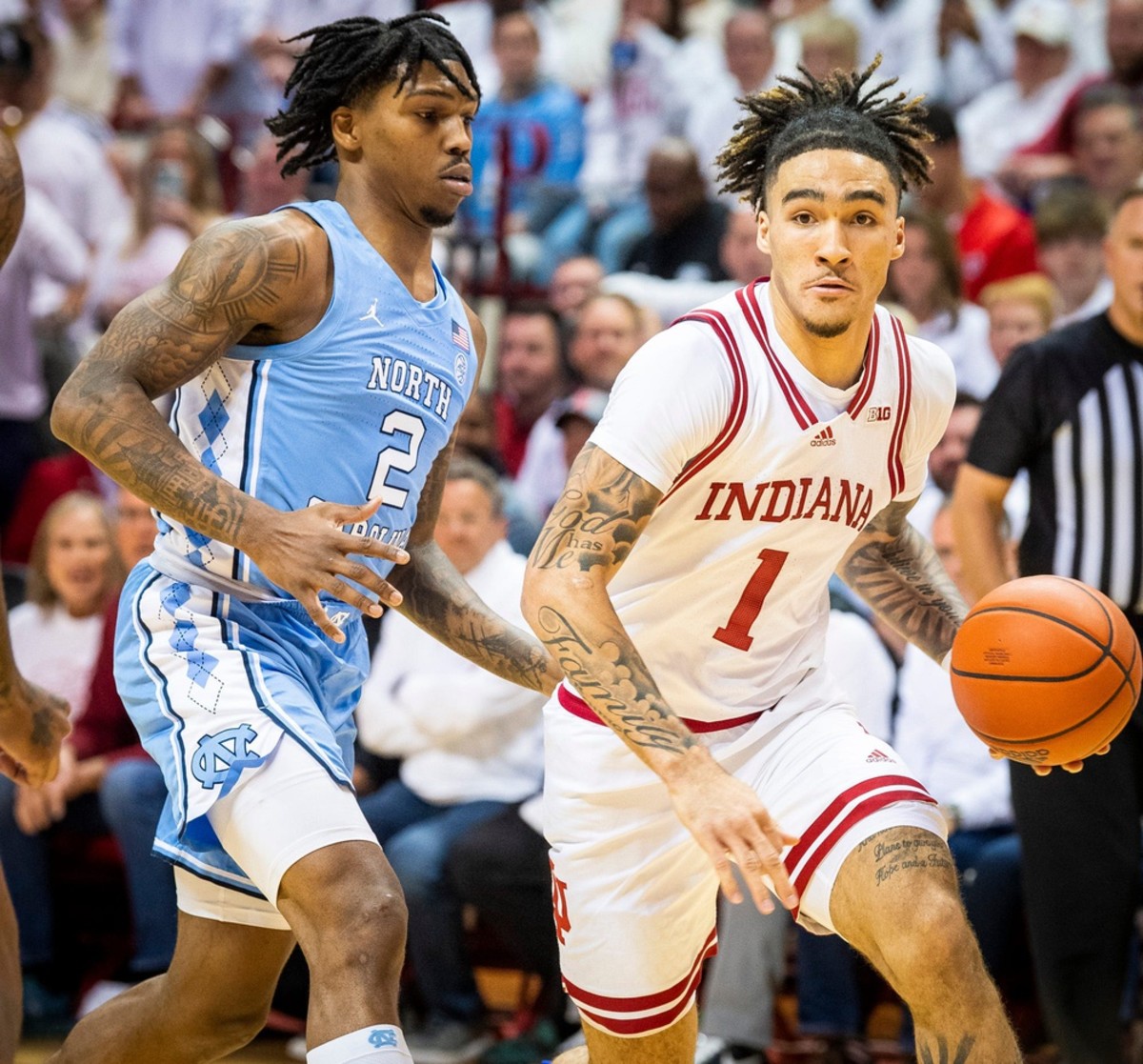 Indiana's Jalen Hood-Schifino (1) will get the bulk of the point guard minutes going forward (USA TODAY Sports)