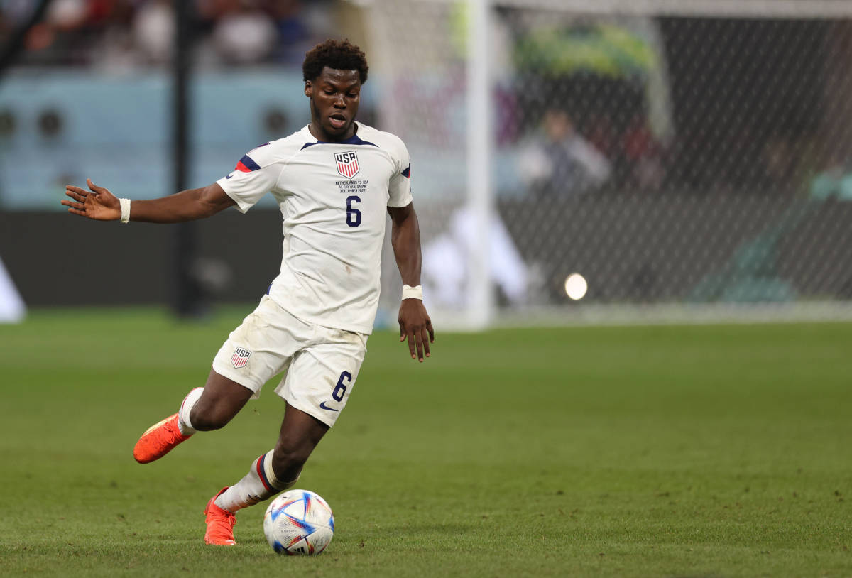 Yunus Musah pictured in action for the USMNT at the 2022 FIFA World Cup in Qatar