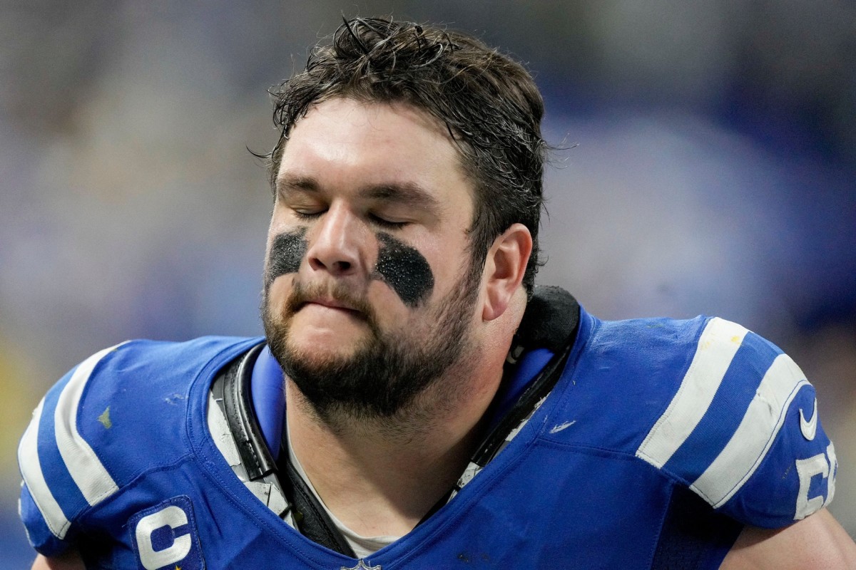 Indianapolis Colts guard Quenton Nelson (56) leaves the field Tuesday, Dec. 27, 2022, after losing a game 20-3 against the Los Angeles Chargers at Lucas Oil Stadium in Indianapolis.