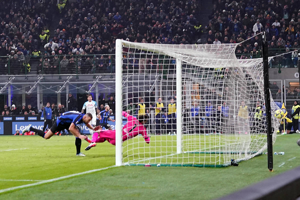Edin Dzeko pictured scoring for Inter Milan in a 1-0 win over Napoli in January 2023