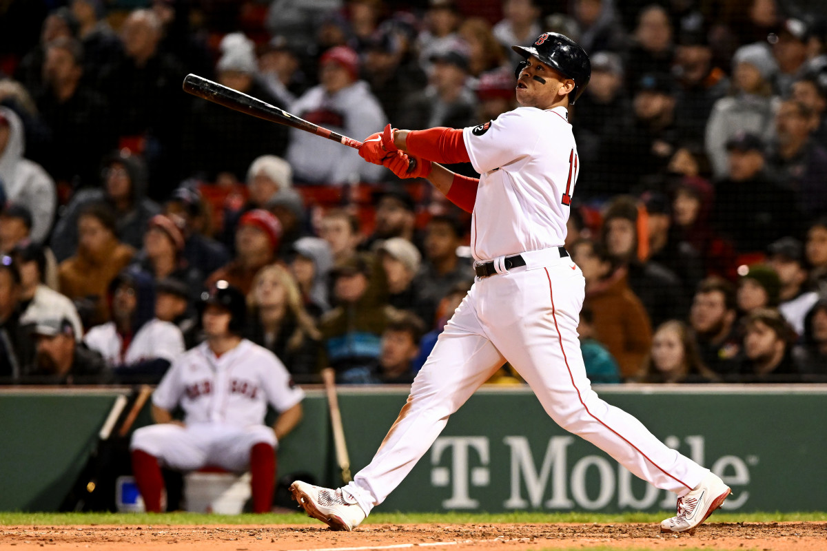 Red Sox third baseman Rafael Devers swings