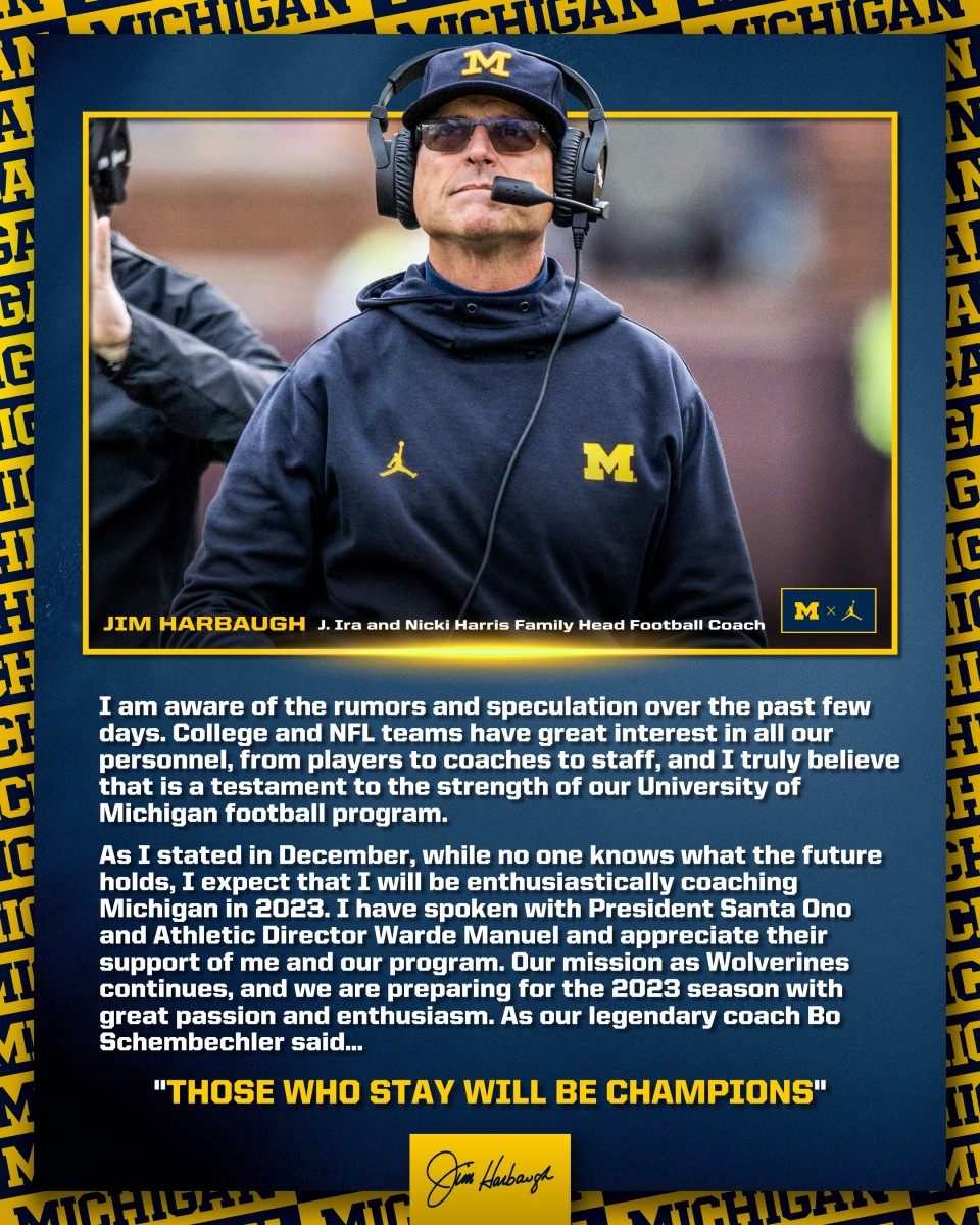 Bo Schembechler quote: Those who stay will be champions