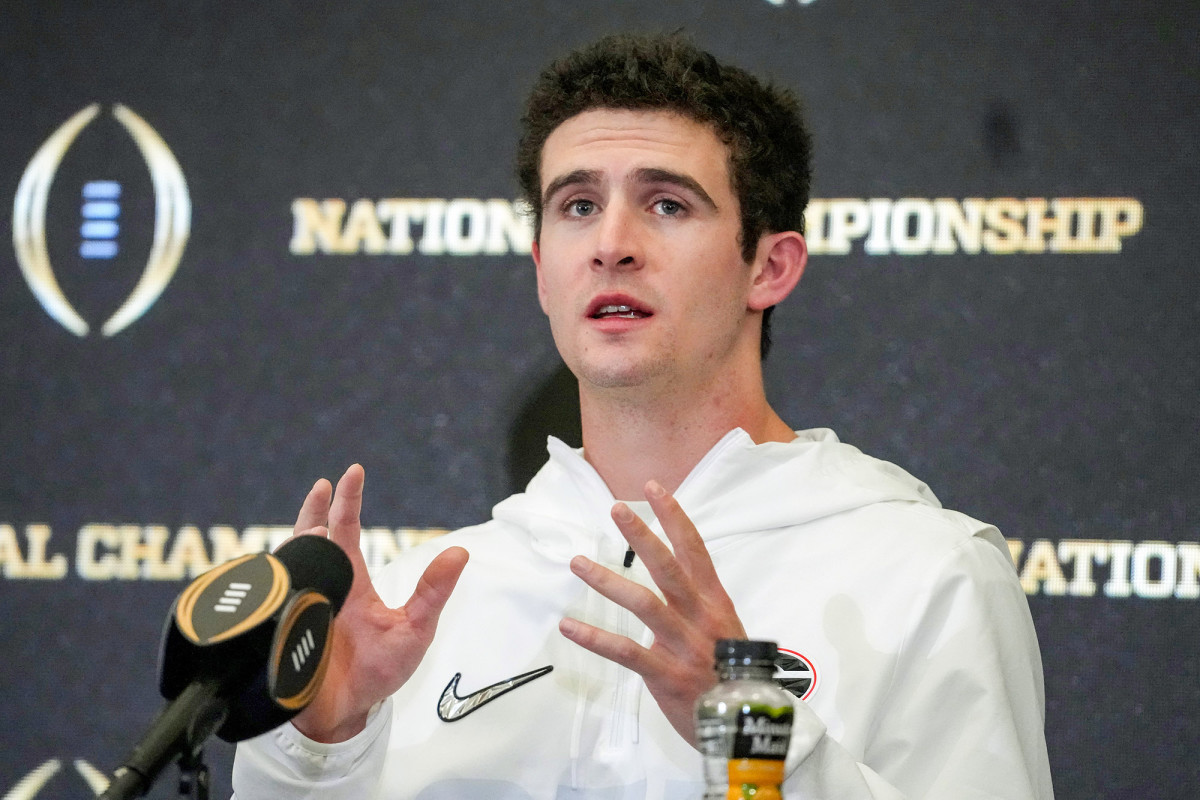 Georgia QB Stetson Bennett addresses the media before the 2022 national title game.