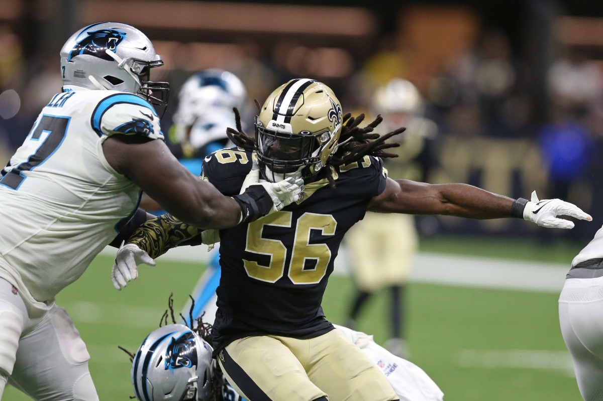 New Orleans Saints outside linebacker Demario Davis (56) in action against the Carolina Panthers. Mandatory Credit: Chuck Cook-USA TODAY