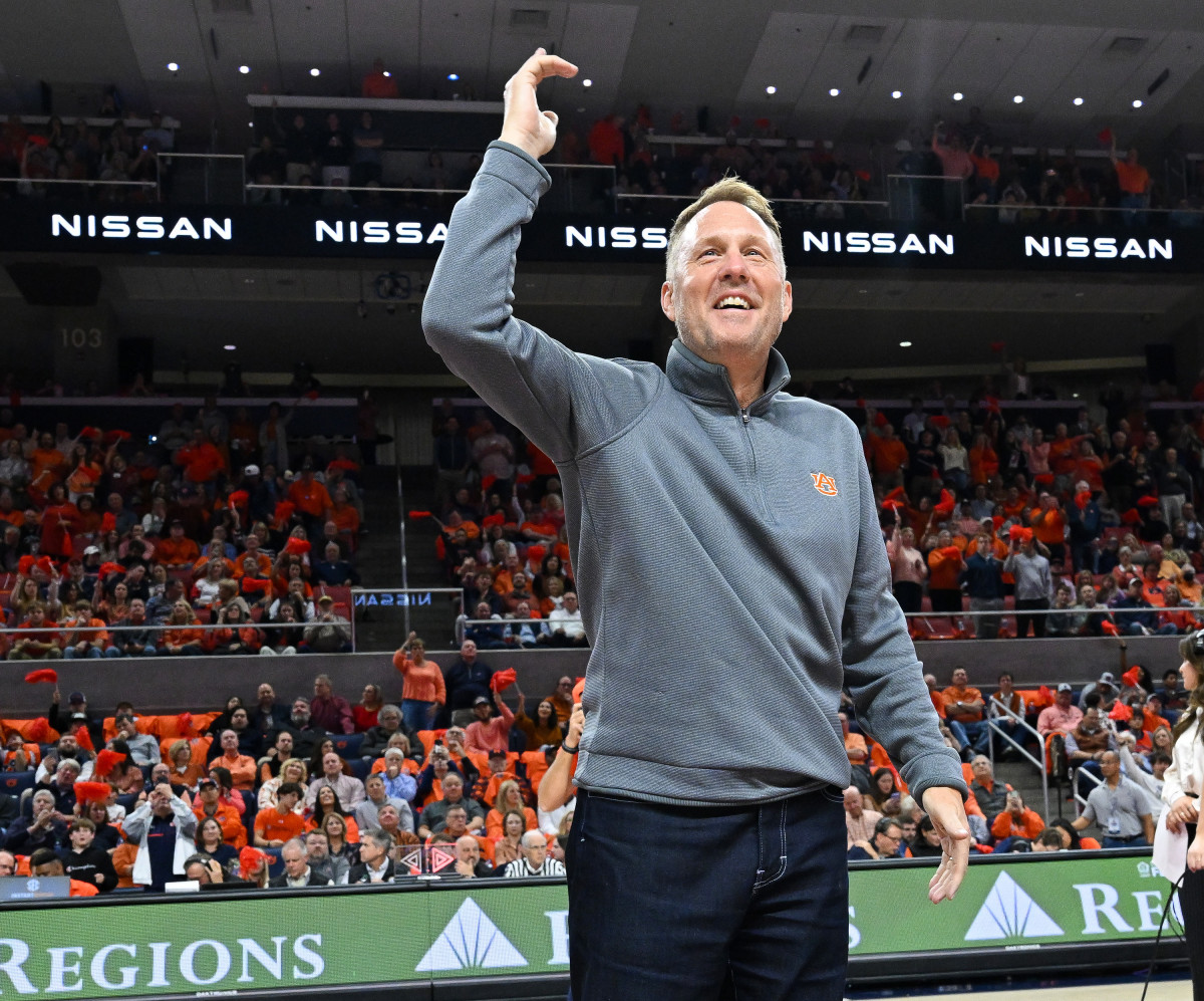 Auburn football coach Hugh Freeze is introduced duringAuburn basketball vs Arkansas on Saturday, Jan. 7,.2023 in Auburn, Ala.Todd Van Emst/AU Athletics