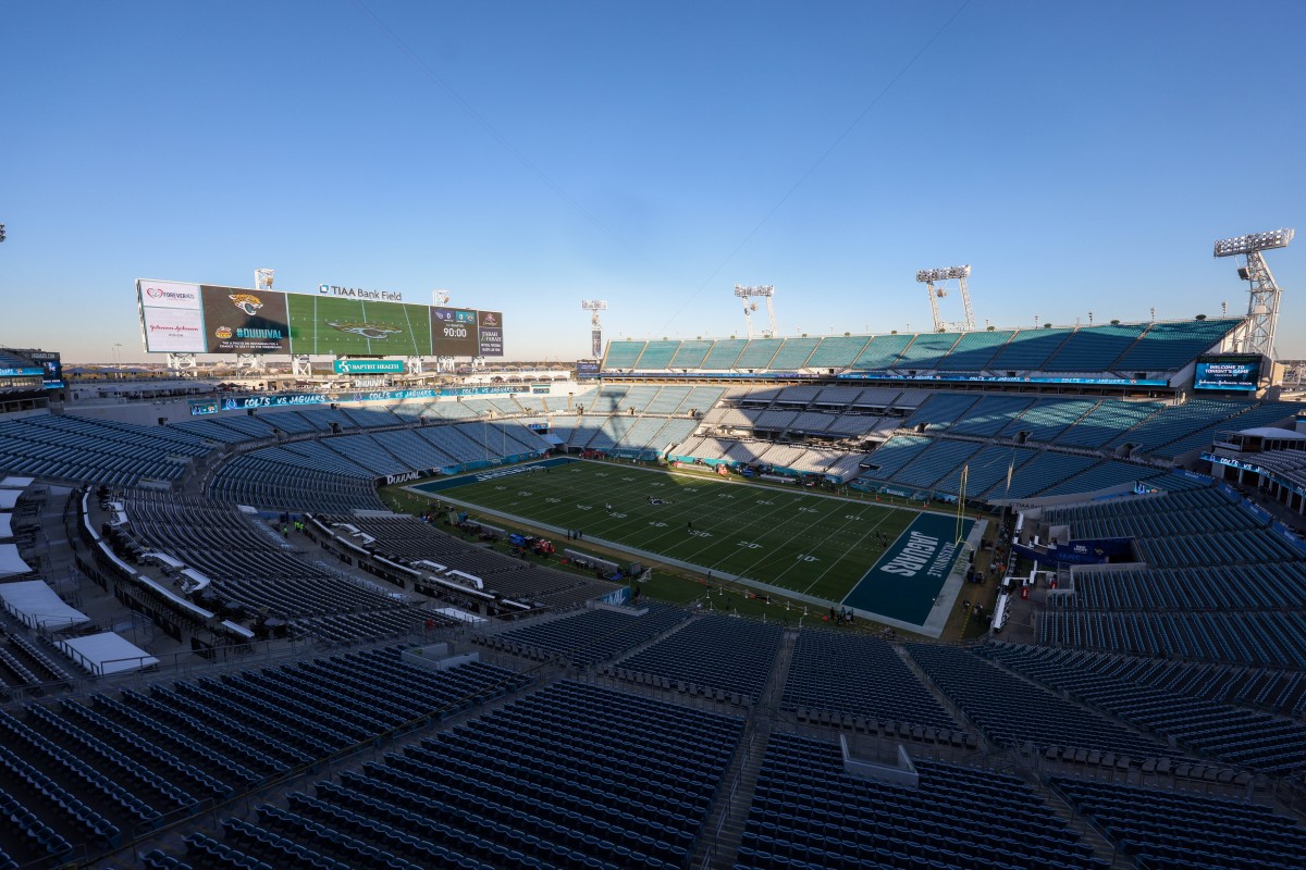 A general view of the stadium before the start of a game between the Tennessee Titans and Jacksonville Jaguars at TIAA Bank Field.