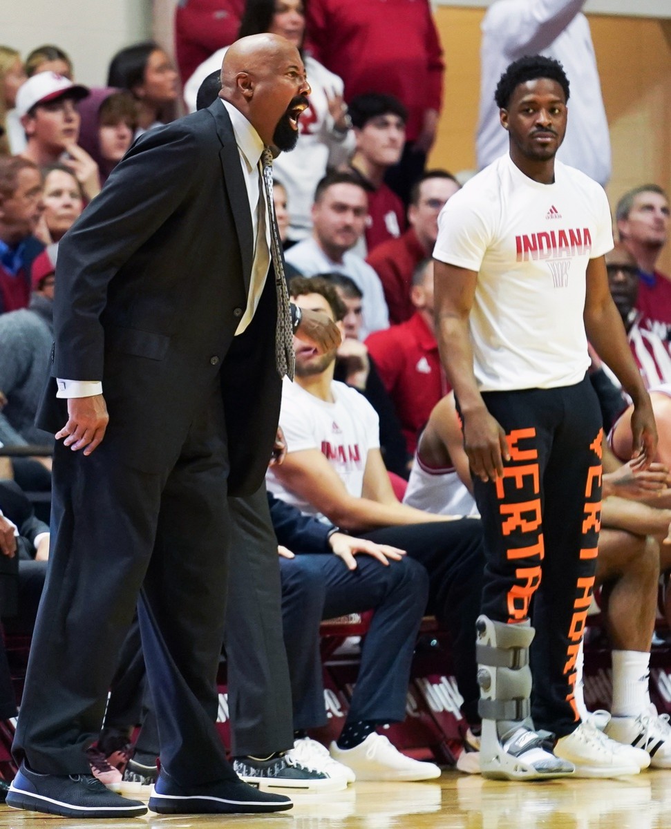 Indiana Hoosiers head coach Mike Woodson reacts to a call during the first half against the Northwestern Wildcats at Simon Skjodt Assembly Hall.