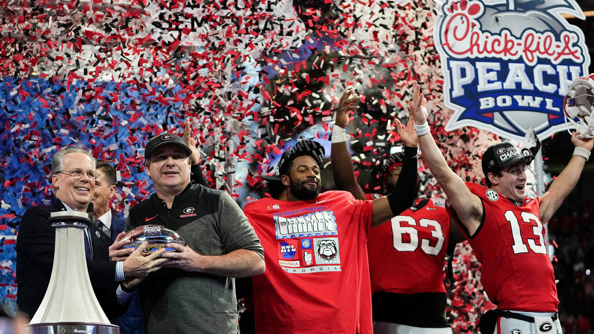 Kirby Smart and Georgia celebrate their Peach Bowl victory