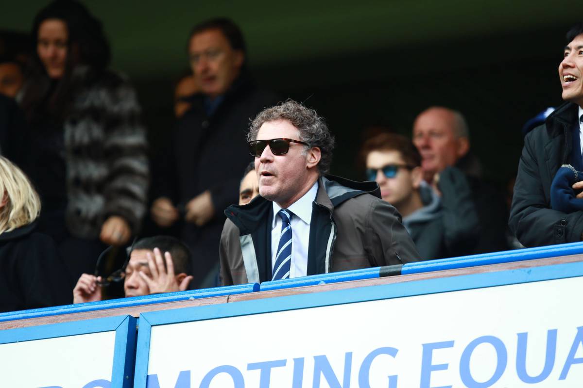 Will Ferrell pictured at Stamford Bridge watching an EPL game between Chelsea and Arsenal in 2017