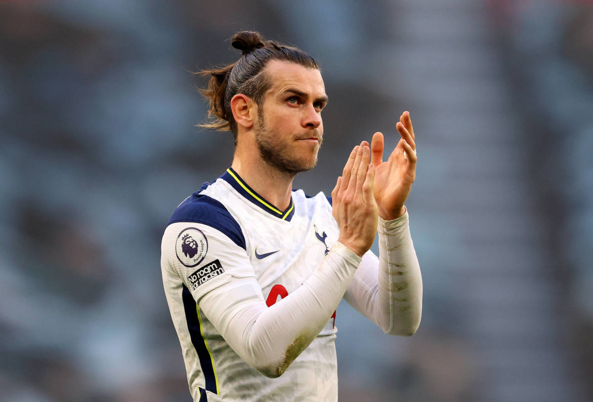 Gareth Bale pictured applauding Tottenham fans after a game in May 2021
