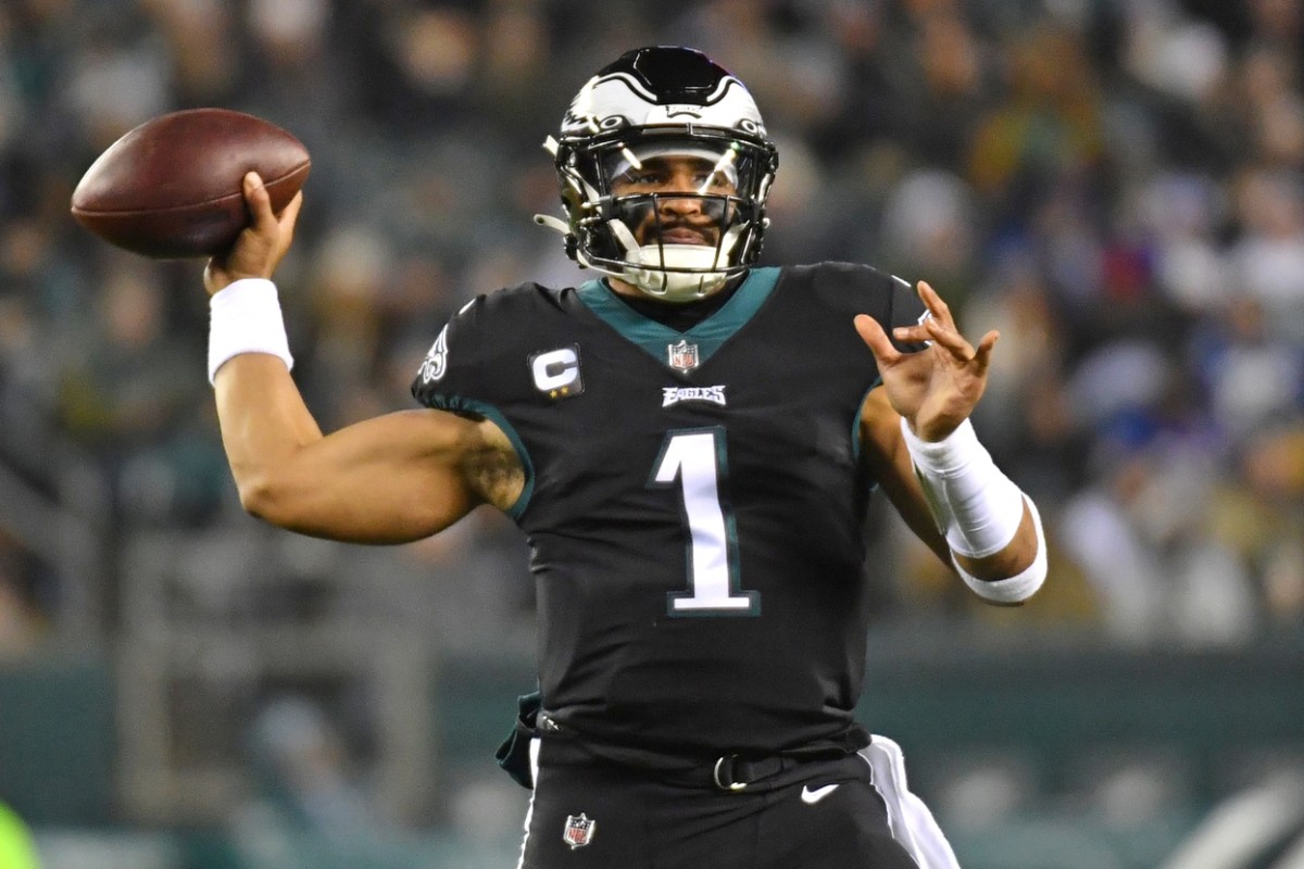 Eagles quarterback Jalen Hurts returned against the Giants in Week 18 after being out two games with a sprained right shoulder.