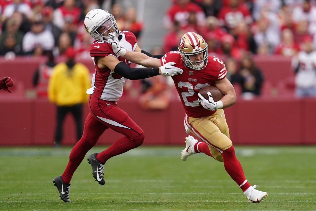 49ers running back Christian McCaffrey rushed for 45 yards and had another 34 receiving against the Cardinals in Week 18.