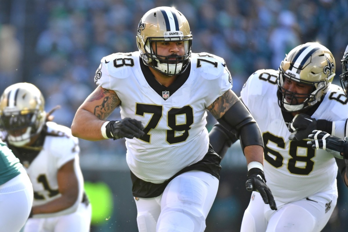 New Orleans Saints center Erik McCoy (78) blocks against the Philadelphia Eagles. Mandatory Credit: Eric Hartline-USA TODAY Sports