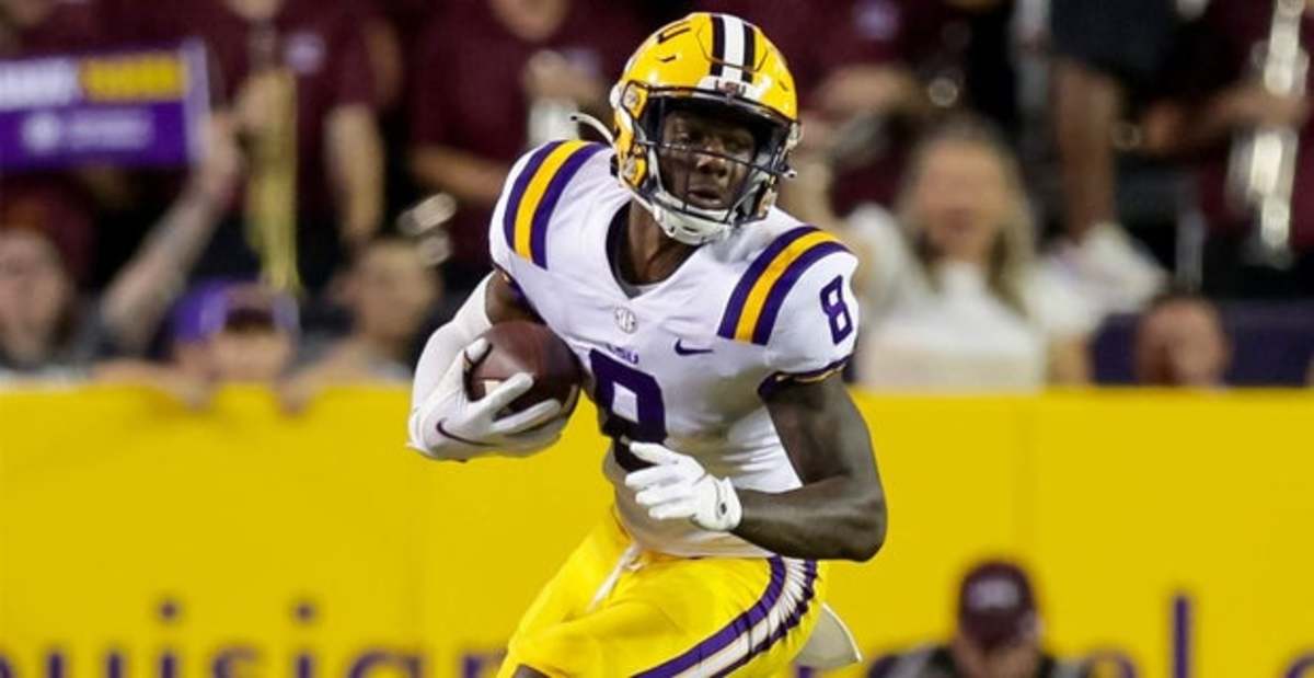 LSU Tigers wide receiver Malik Nabers on a play during a college football game in the SEC.