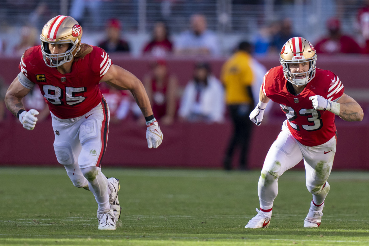 San Francisco 49ers tight end George Kittle and Christian McCaffrey