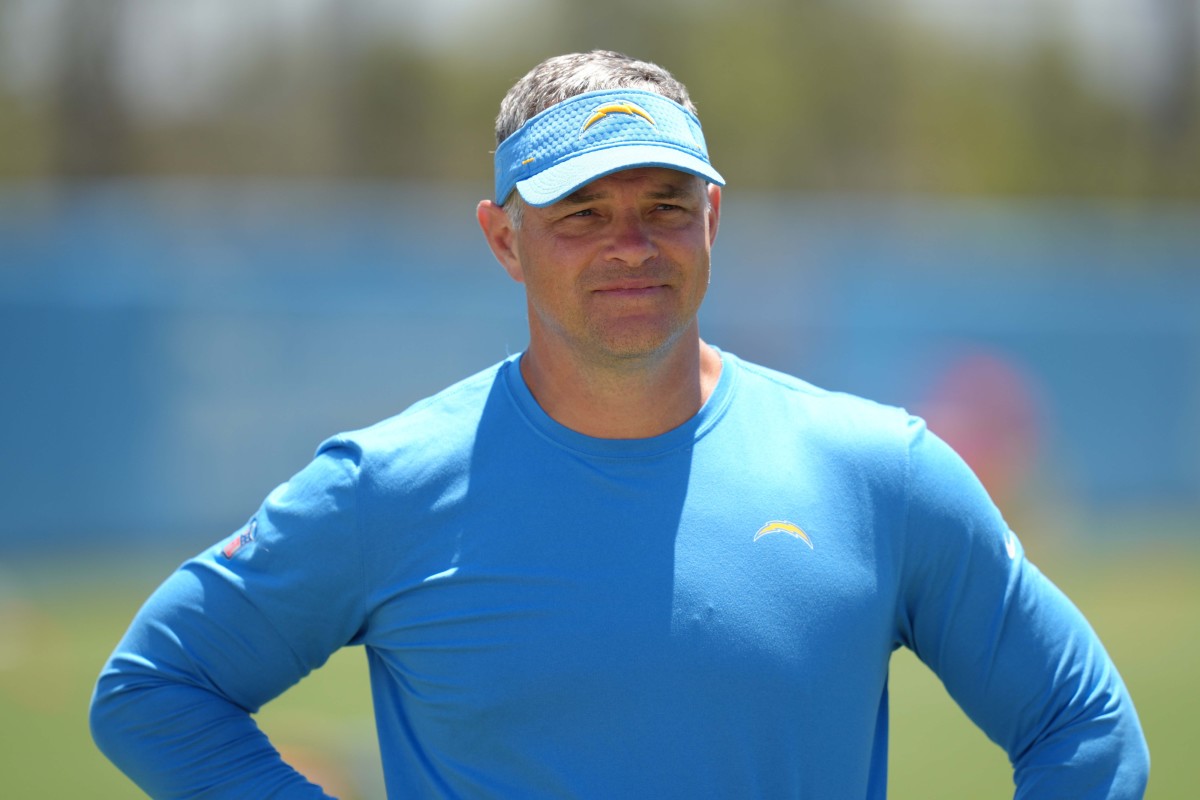 Jun 1, 2022; Los Angeles Chargers offensive coordinator Joe Lombardi during organized team activities. Mandatory Credit: Kirby Lee-USA TODAY Sports