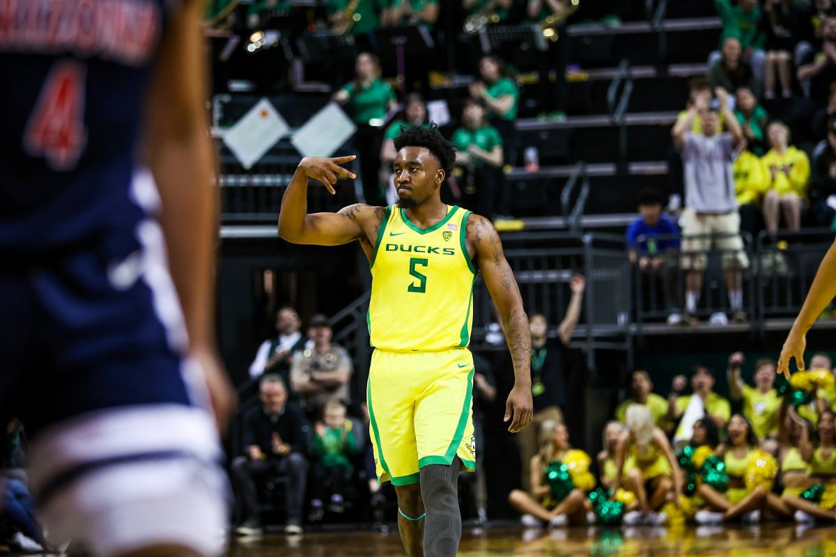 Jermaine Couisnard celebrating after hitting a three-pointer against Arizona.