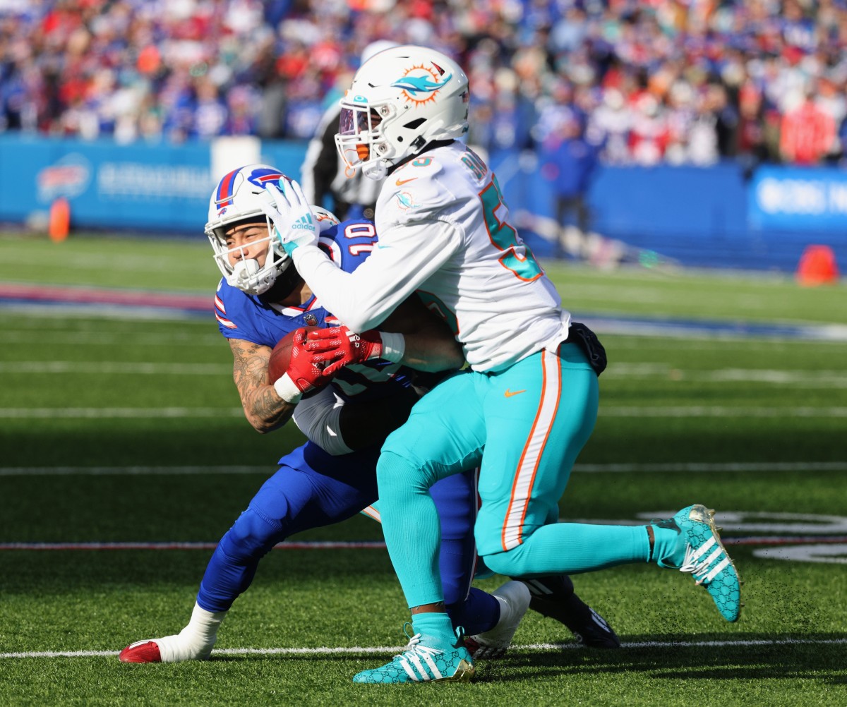 Bills receiver Khalil Shakir had three receptions for 51 yards against the Dolphins in their wild-card matchup.