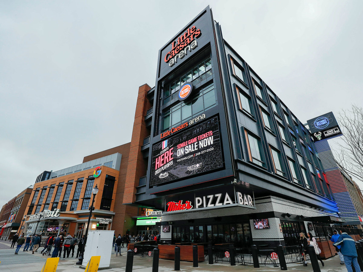 Exterior view of Little Caesars Arena in Detroit