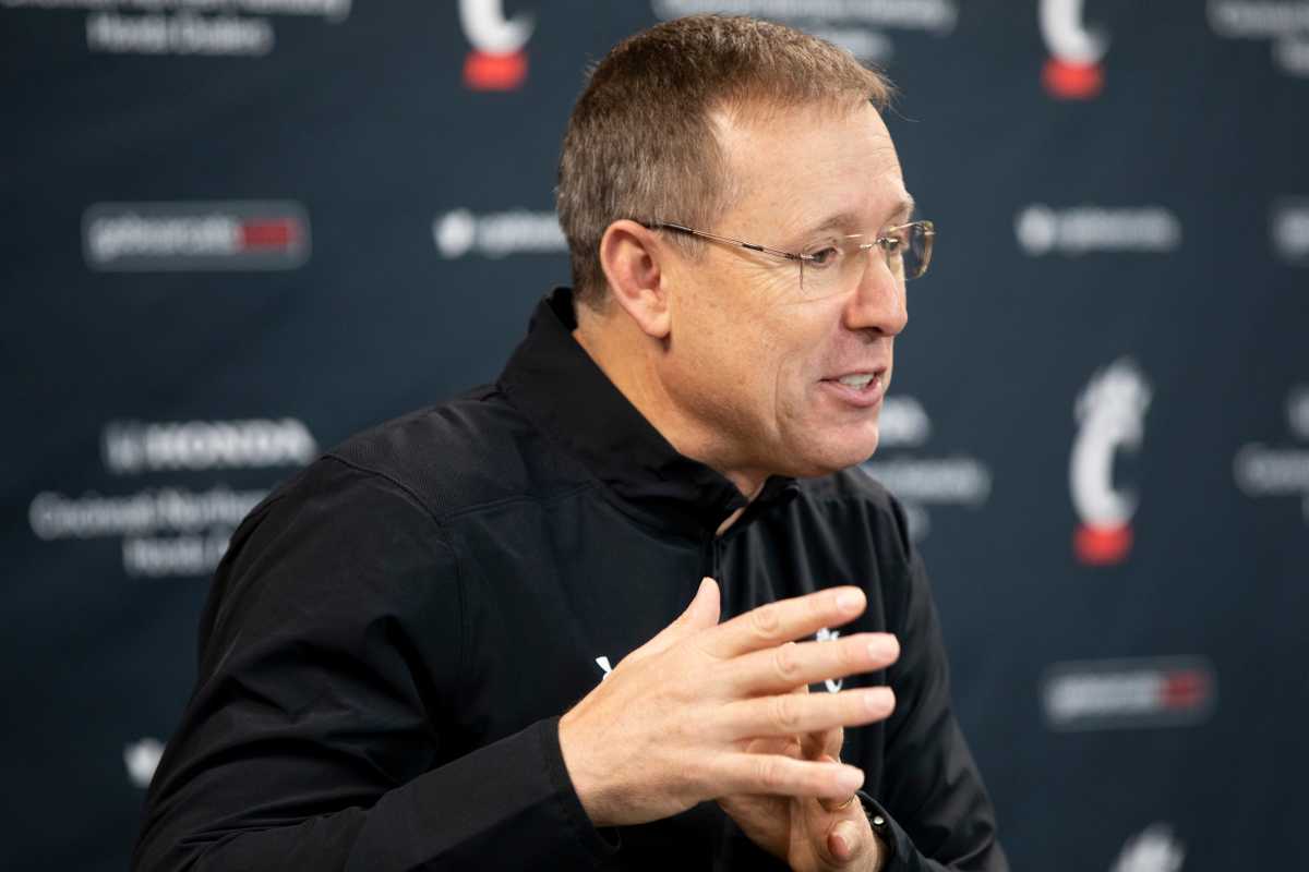 Cincinnati Bearcats football head coach Scott Satterfield answers questions during a press conference at Fifth Third Arena on Tuesday, Jan. 10, 2023. University Of Cincinnati Football Press Conference Jan. 10 2023