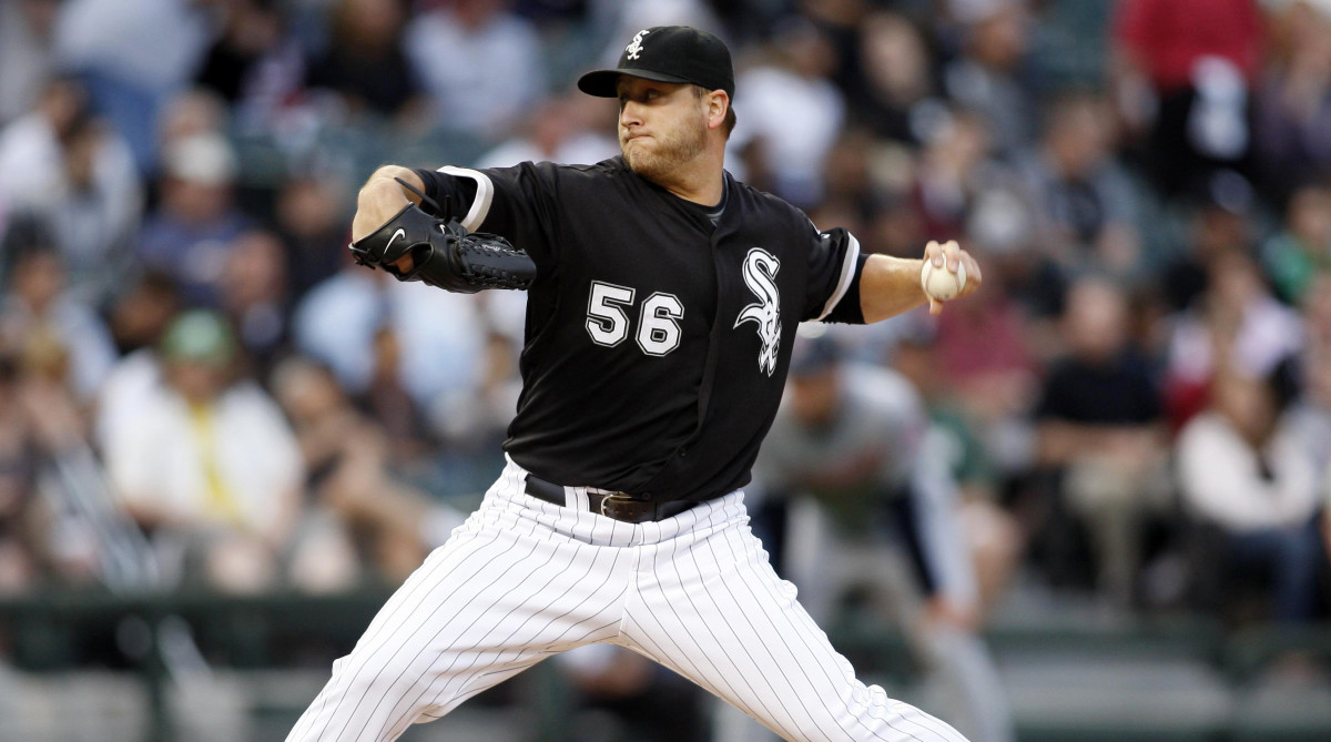 White Sox starting pitcher Mark Buehrle delivers a pitch during the second inning against the Cleveland Indians at US Cellular Field. The White Sox won 10–6.