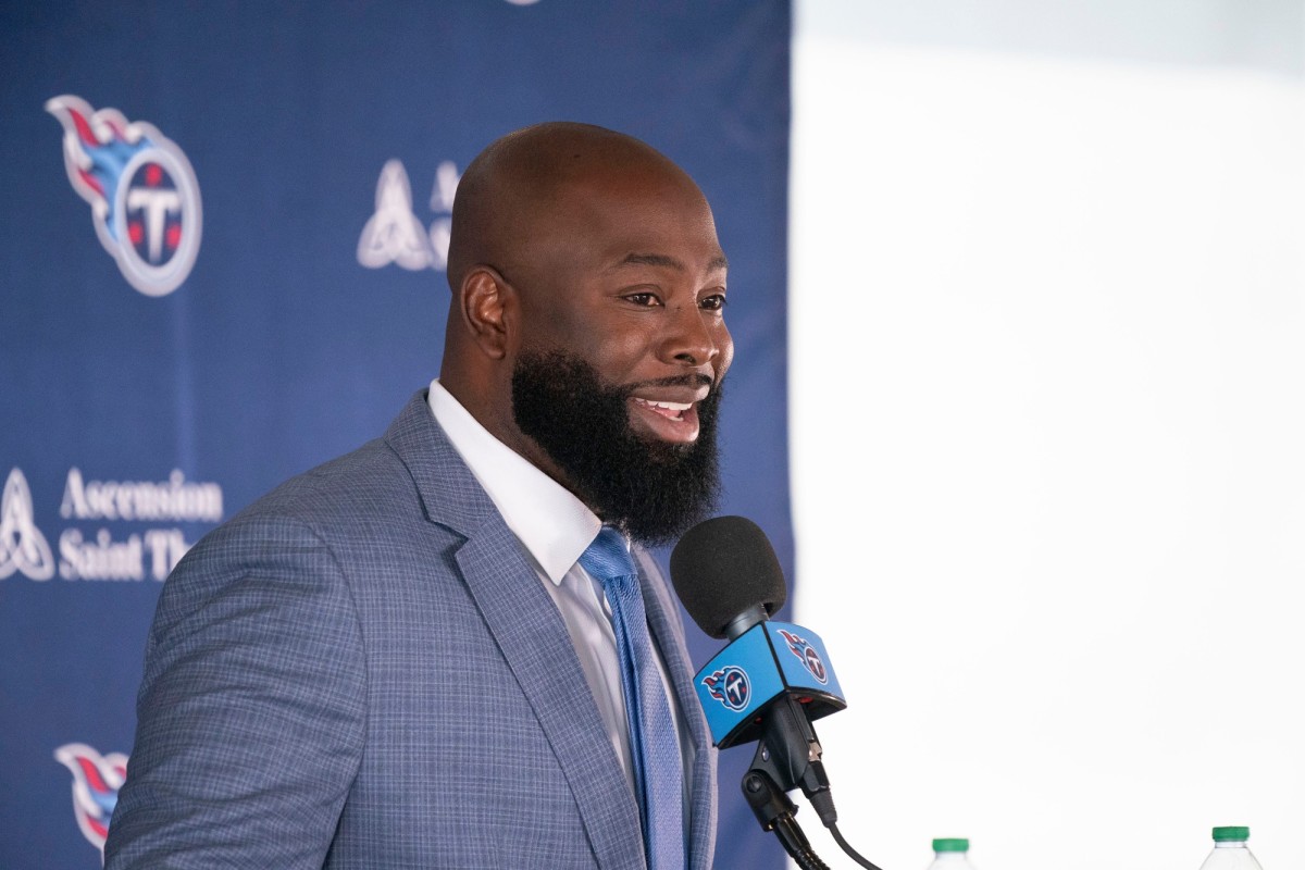 Tennessee Titans new general manager Ran Carthon responds to questions during his introductory press conference at Ascension Saint Thomas Sports Park Friday, Jan. 20, 2023, in Nashville, Tenn.