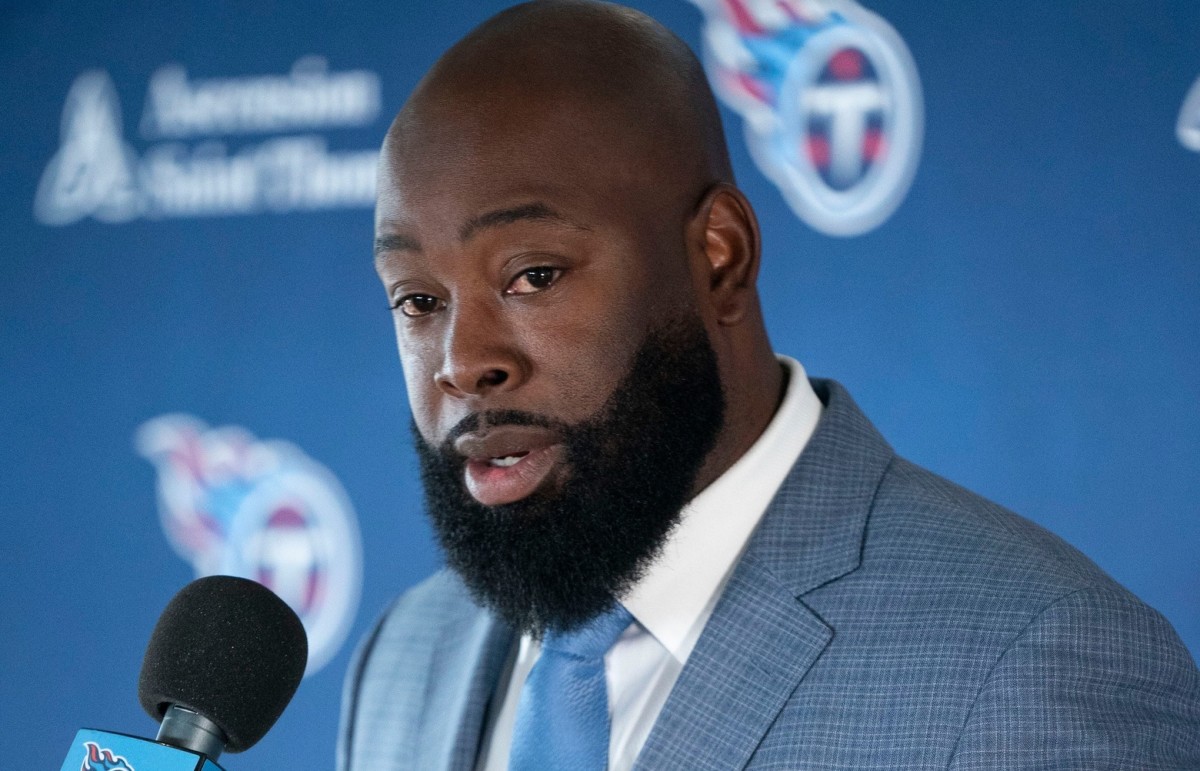 Tennessee Titans new general manager Ran Carthon responds to questions during his introductory press conference at Ascension Saint Thomas Sports Park Friday, Jan. 20, 2023, in Nashville, Tenn.