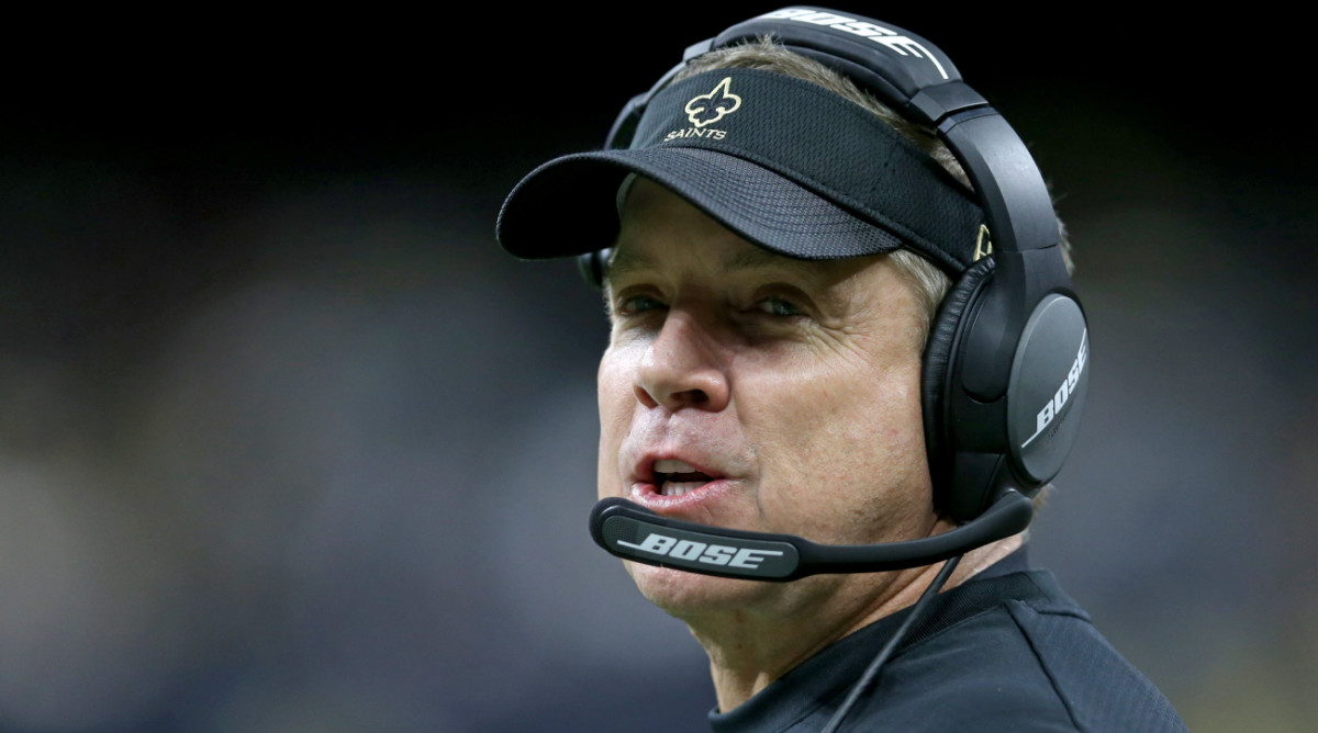 Former Saints coach Sean Payton stands on the sidelines during a game in 2022.