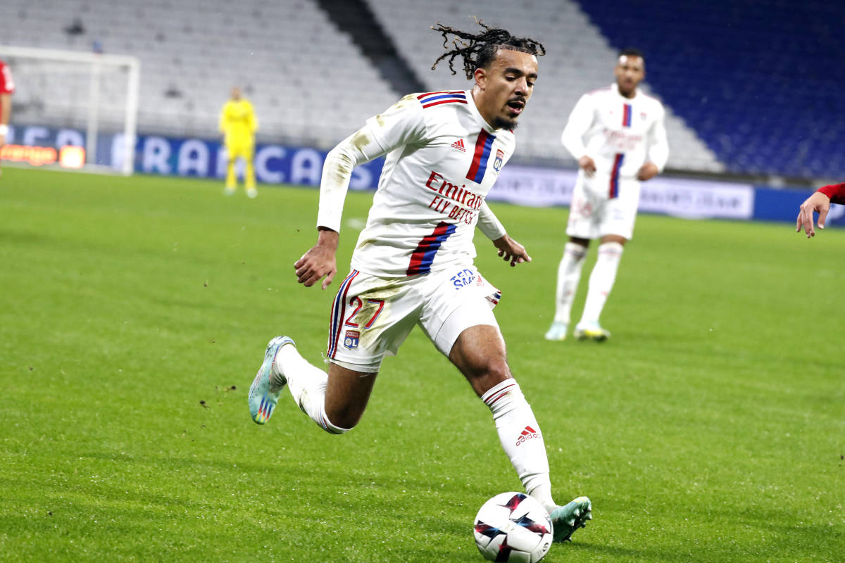 Malo Gusto pictured in action for Lyon in December 2022