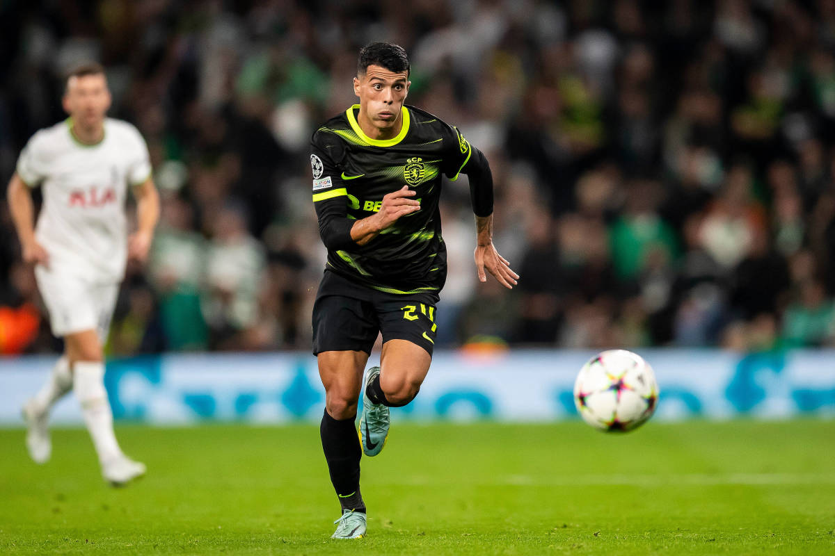 Pedro Porro pictured playing for Sporting Lisbon against Tottenham during the 2022/23 UEFA Champions League group stage