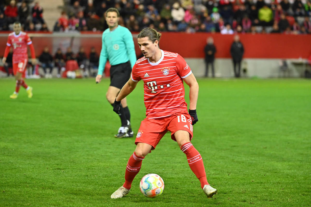 Marcel Sabitzer pictured playing for Bayern Munich in January 2023