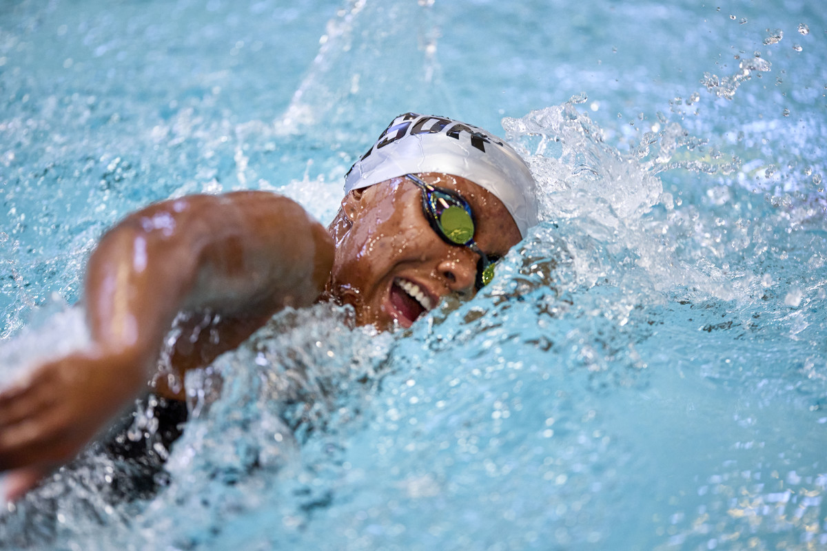 Simon (top) qualified for the U.S. Olympic Trials; freshman Zuzu Nwaeze (bottom) has also starred, breaking Howard’s women’s record in the 1,000-meter free.