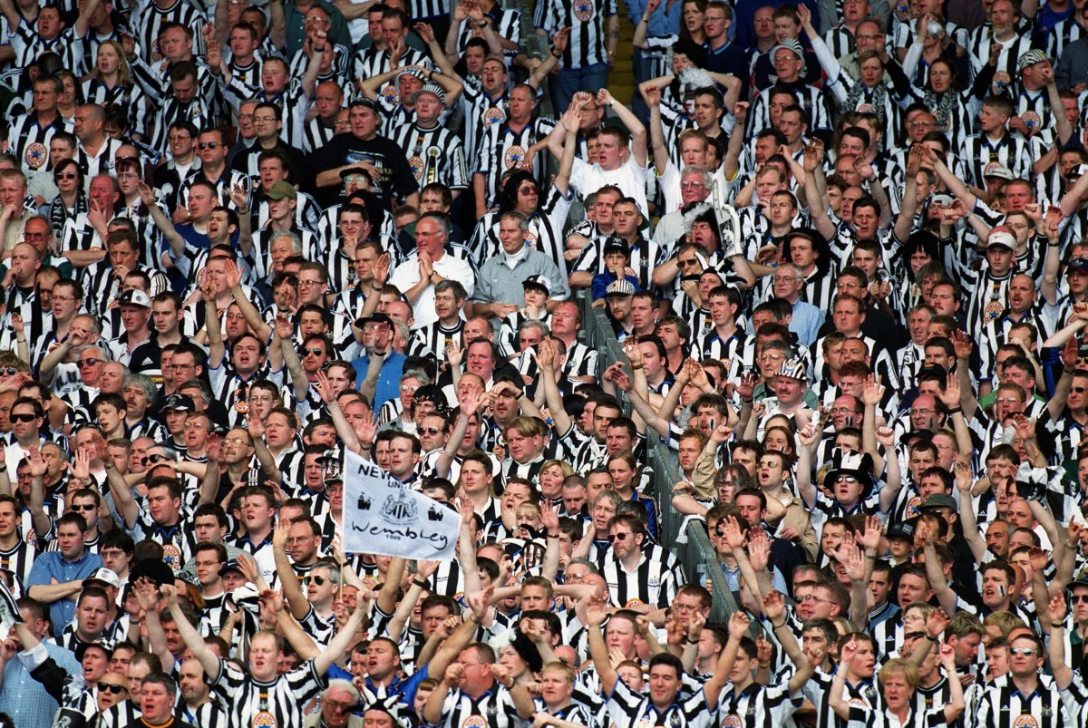 Newcastle United fans pictured at Wembley Stadium during the 1999 FA Cup final