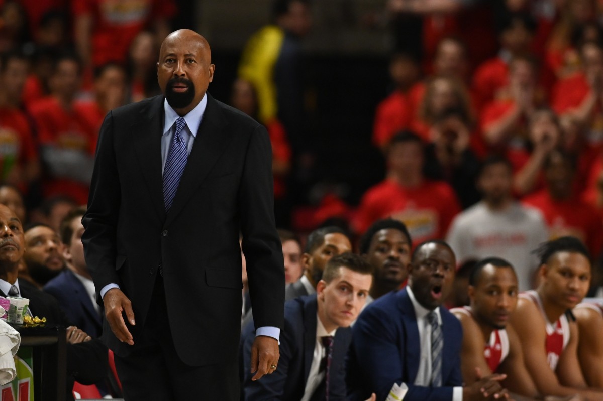 Indiana Hoosiers head coach Mike Woodson looks onto the court during the first half against the Maryland Terrapins at Xfinity Center.
