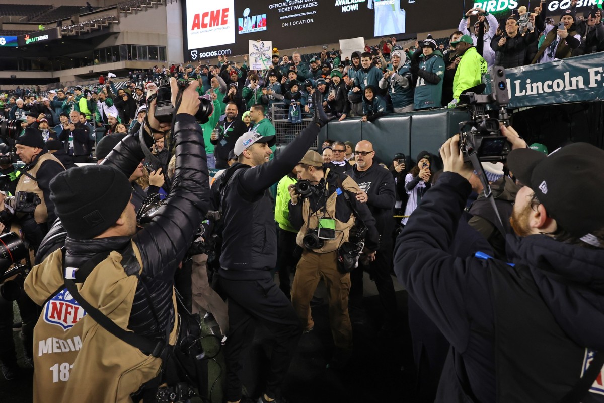 Eagles coach Nick Sirianni leaves the fied after leading his team to Super Bowl LVII with win over the 49ers in NFC title game