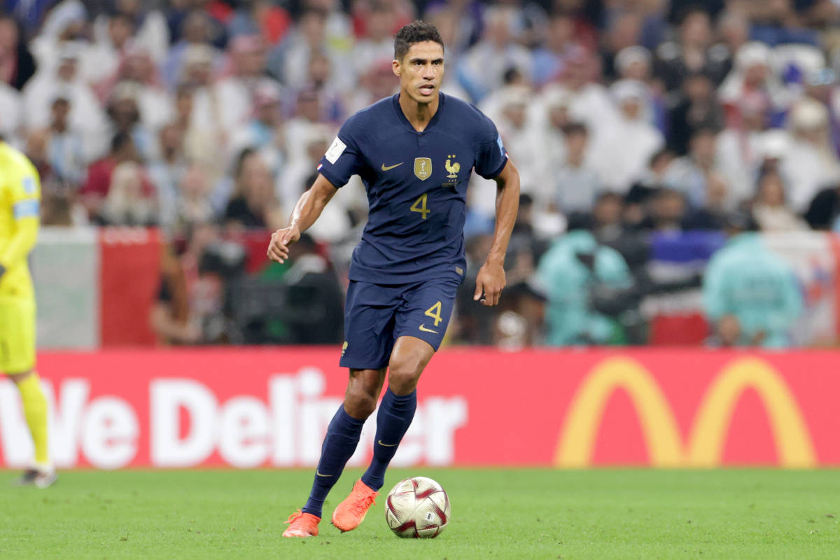 Raphael Varane pictured playing for France in the 2022 FIFA World Cup final