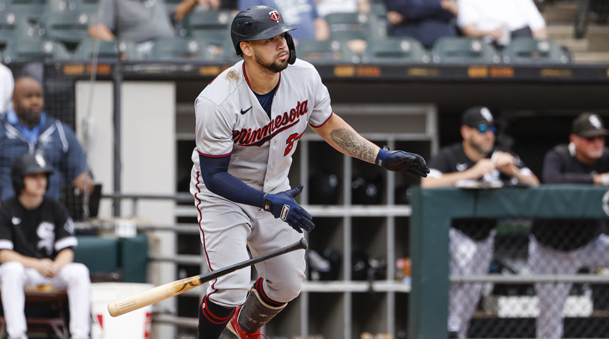 Twins catcher Gary Sánchez watches after hitting a double vs. the White Sox.