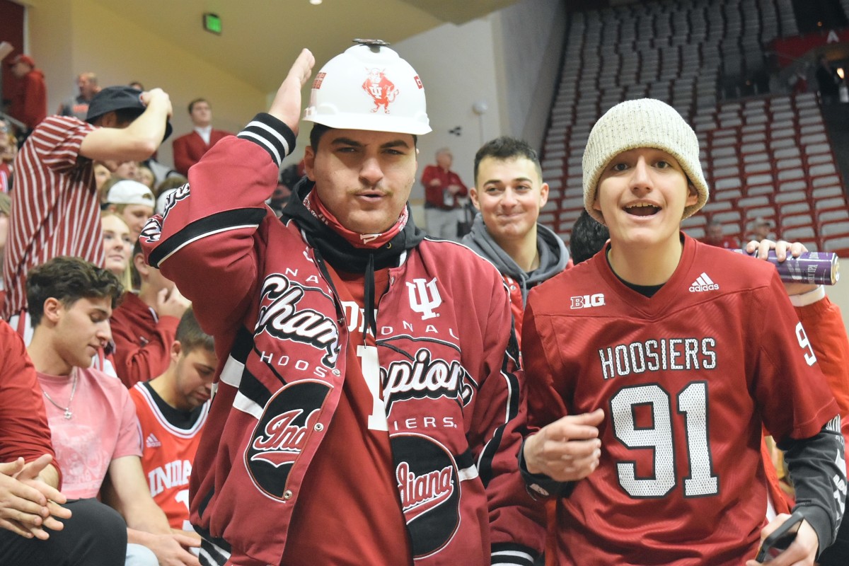 Fans get hyped up for the Indiana vs. Purdue game.