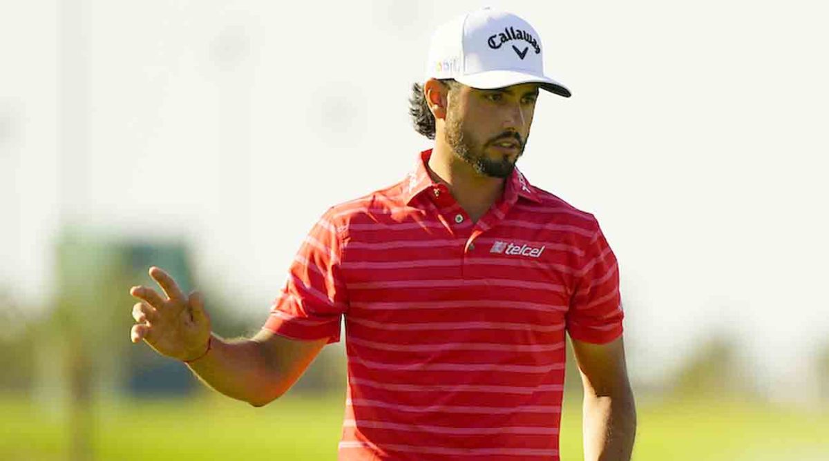 Abraham Ancer is pictured on the 18th hole in the final round of the 2023 Saudi International.