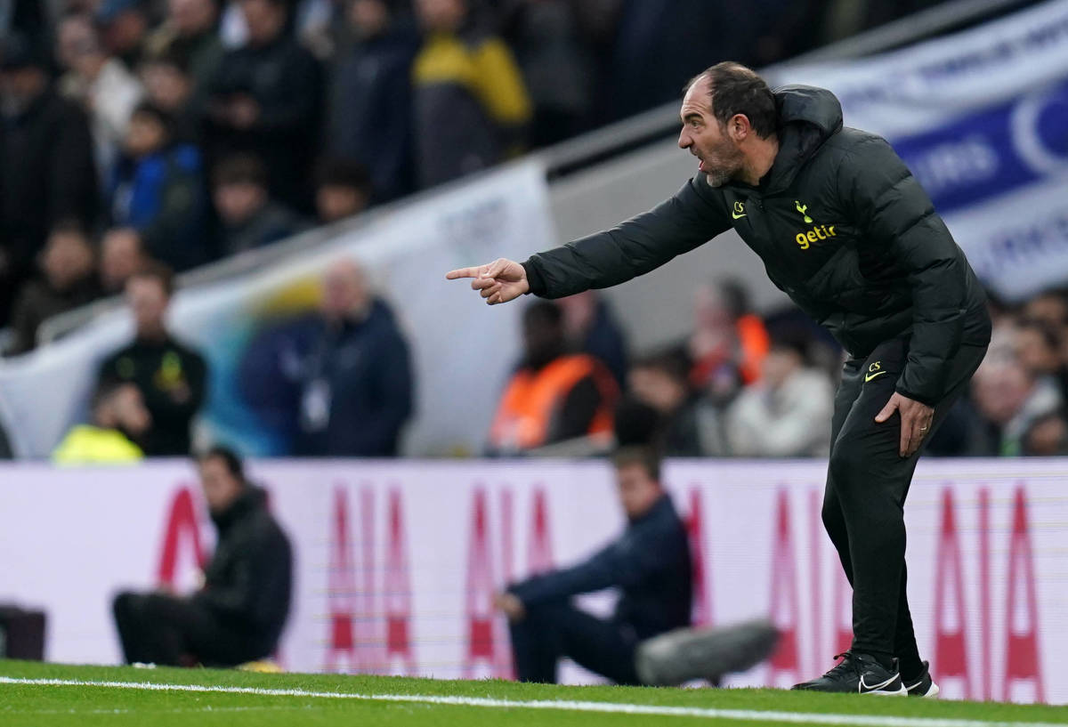 Tottenham Hotspur assistant manager Cristian Stellini pictured on the touchline during a game against Manchester City in February 2023