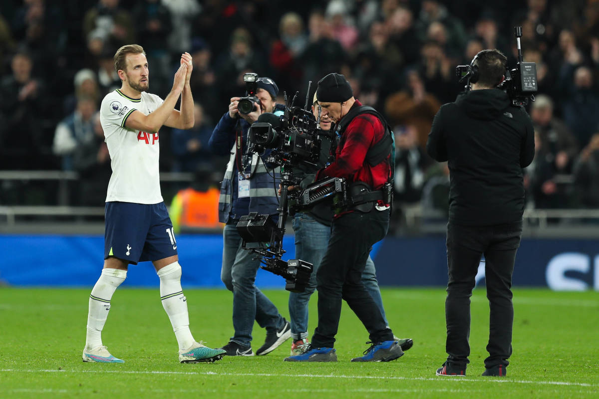 Harry Kane pictured (left) after Tottenham's 1-0 win over Manchester City in February 2023