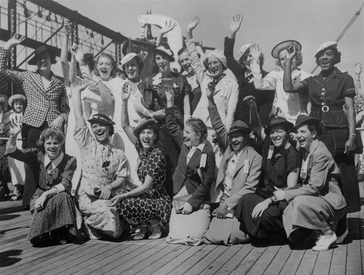 Before they boarded a boat for Berlin on July 15, 1936, the women's U.S. Olympic track and field team posed for a photo, including Pickett (fifth from left in front row) and Stokes (far right in back row). 