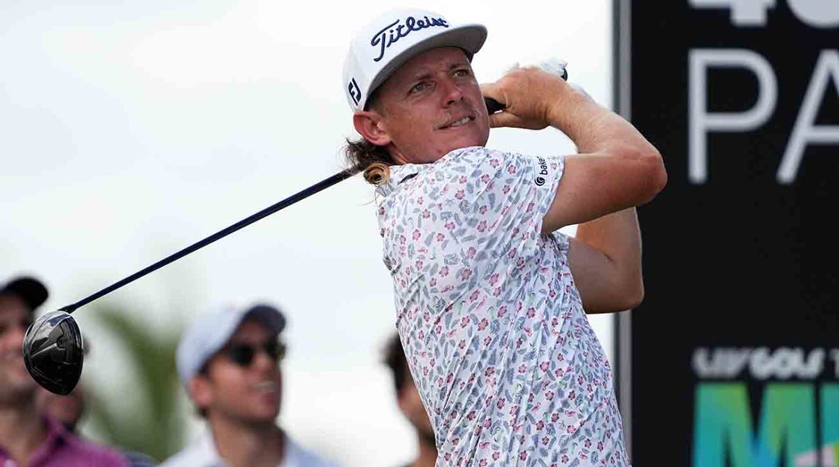 Cameron Smith watches a tee shot at the 2022 LIV Golf Team Championship in Miami.