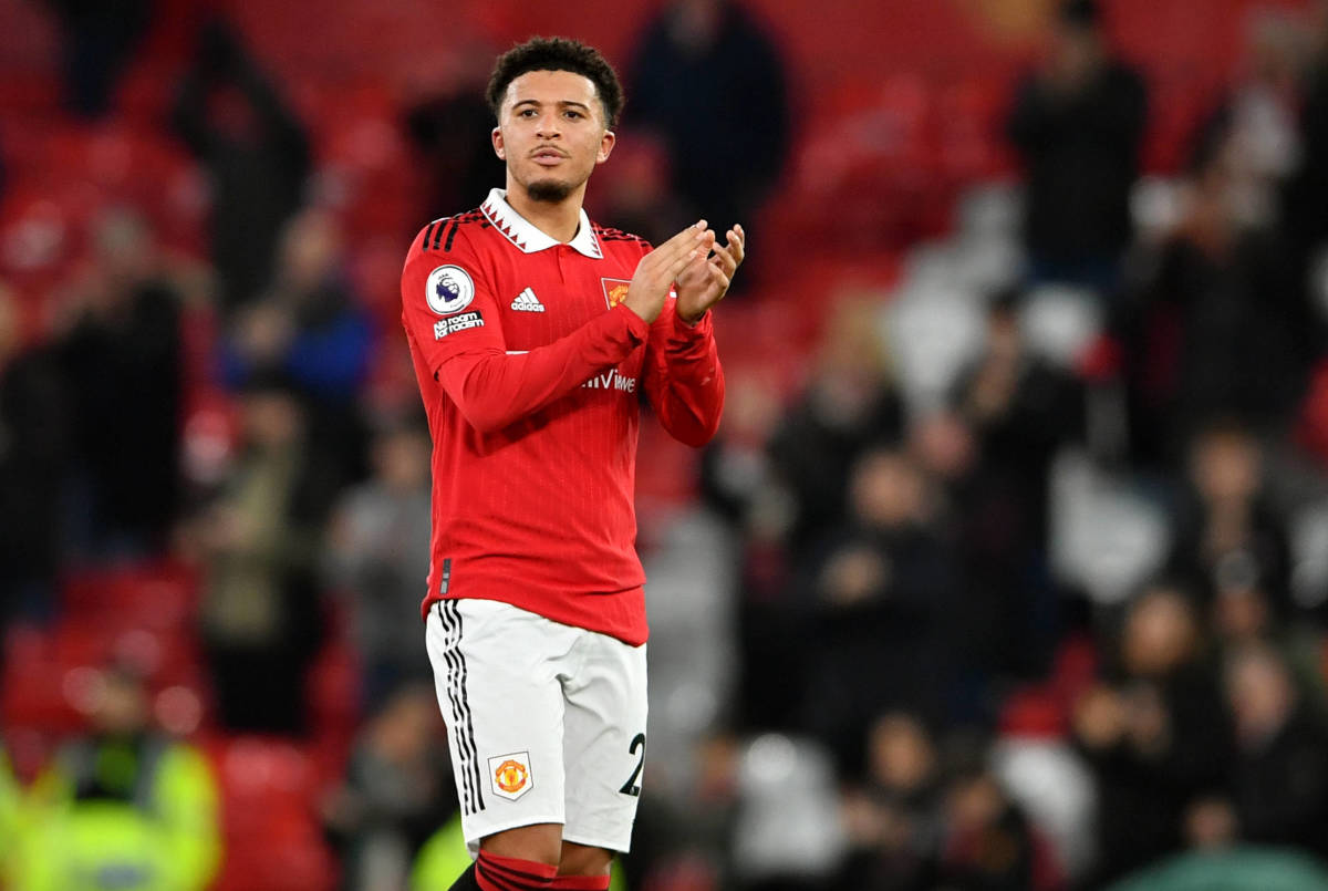Jadon Sancho pictured after Manchester United's 2-2 draw with Leeds in February 2023
