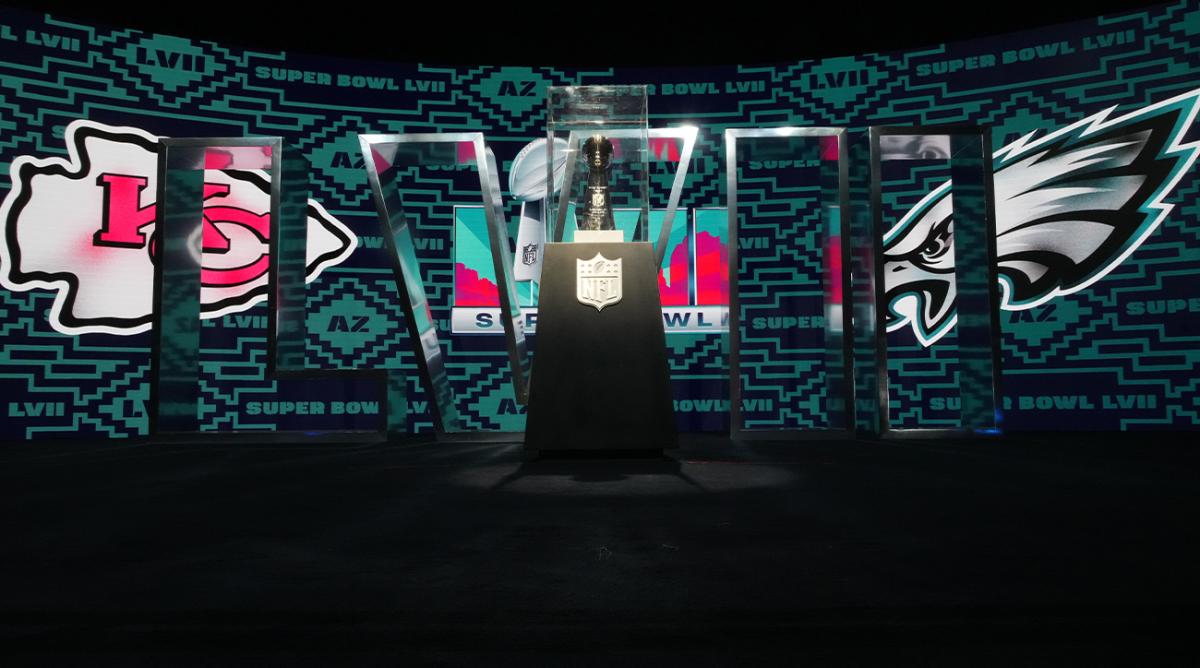 Feb 8, 2023; Phoenix, AZ, USA; The Super Bowl 57 numerals at the Super Bowl LVII Experience at the Phoenix Convention Center.