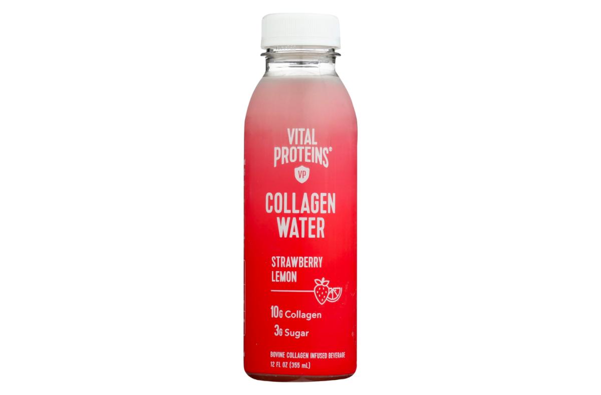 A red bottle of Vital Proteins Collagen Water in Strawberry Lemon flavor