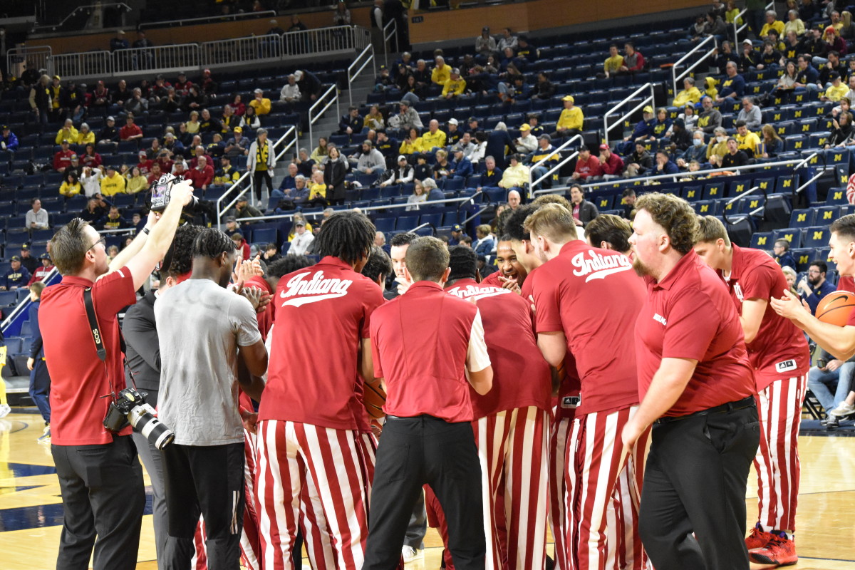 The Hoosiers huddled one last time before tip off against the Michigan Wolverines.