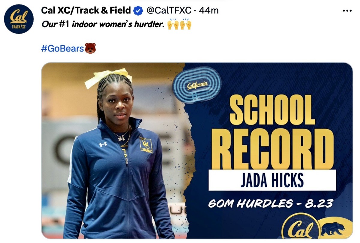 Jada Hicks set a Cal school record in the 60-meter hurdles