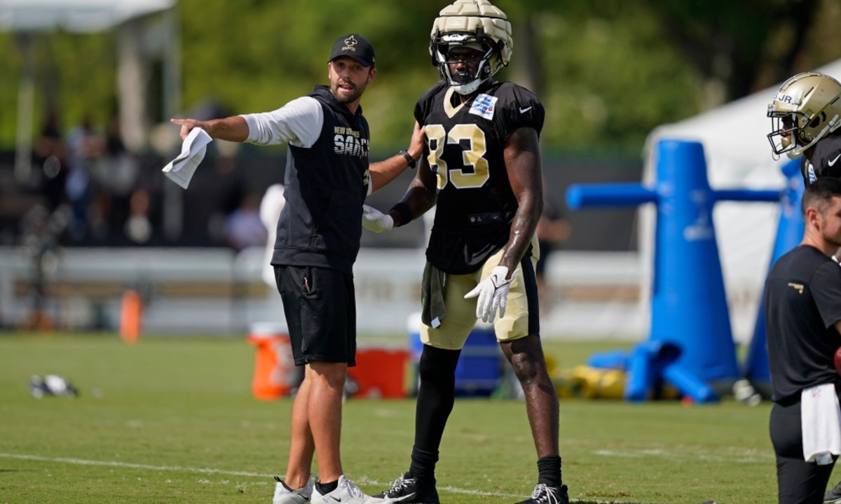Former New Orleans Saints assistant Declan Doyle (left) during a training camp practice. Credit: USA TODAY 